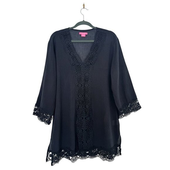 Isaac Mizrahi Navy Blue Daisy Crochet Swim Cover up - Picture 1 of 6